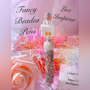 Beaded Fancy Beaded Pens,white purse,Fancy pens, Acrylic beads, /silver beads
